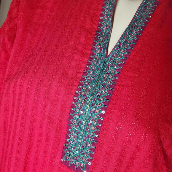 Beautiful Fuscia Cotton Kurti Tunic Sequin Embellished Women's Size XL 101cm - Picture 8 of 16